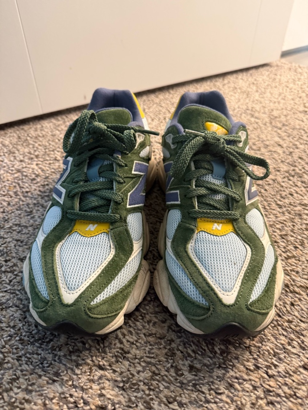 New Balance 9069 Dark Aplime Green and Frosted glass Athletic Sneakers